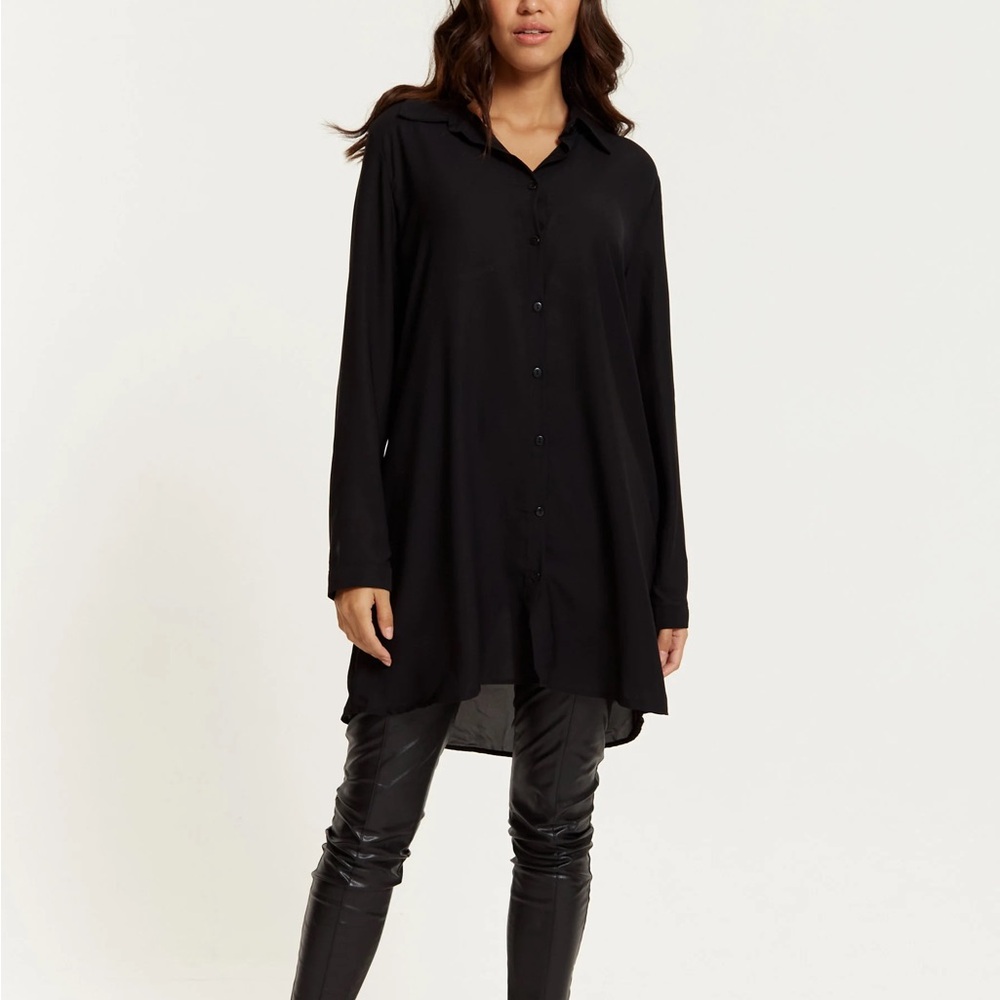 Zara Oversized Black Button-Up Shirt Dress